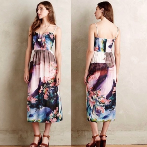 Corey Lynn Calter Dresses & Skirts - Corey Lynn Calter Anthropologie Watercolor Daybreak Art to Wear Midi Dress 8
